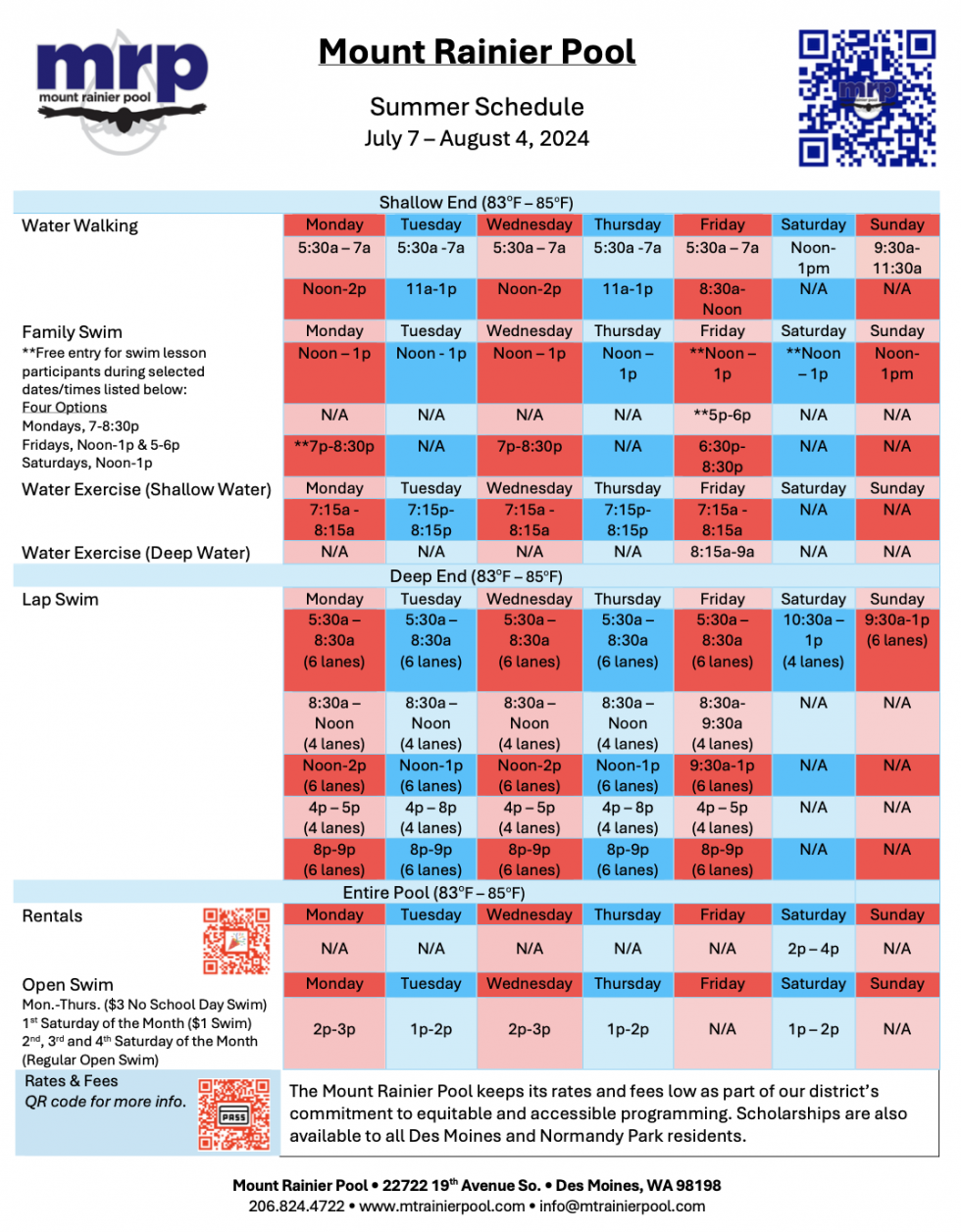 July 7 Schedule Update - Mt. Rainier Pool